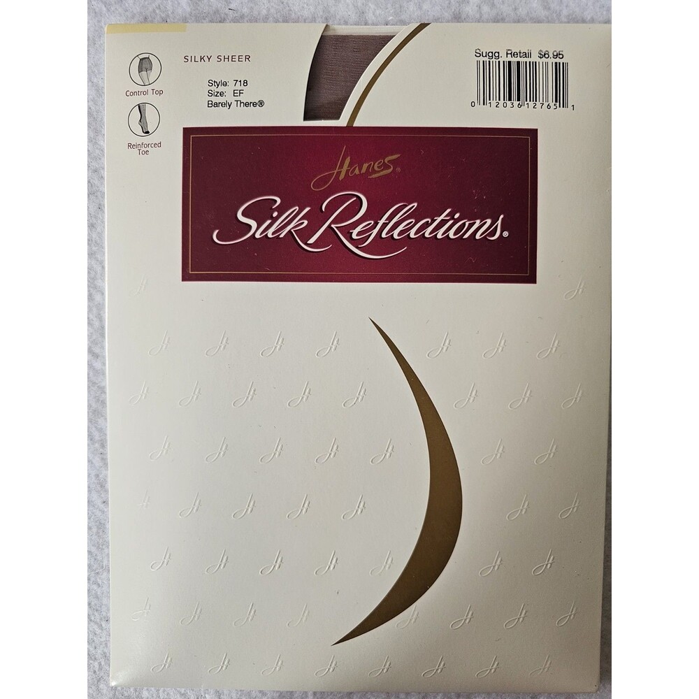 Hanes Silk Reflections Pantyhose Control Top Reinforced Toe Barely There Size EF